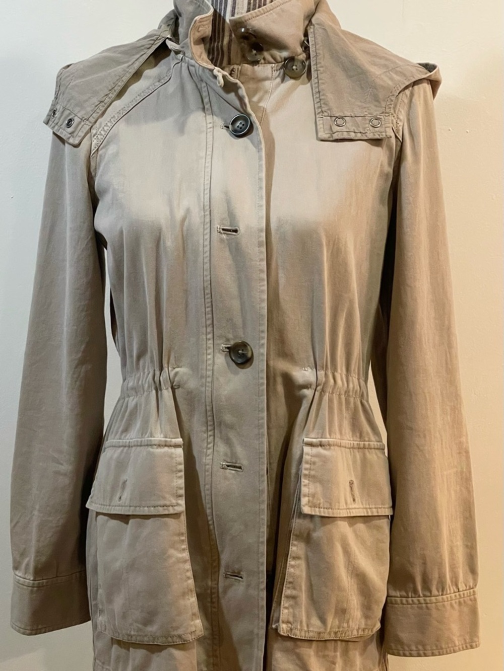 Taupe New Haven Drawstring-Waist Utility Jacket